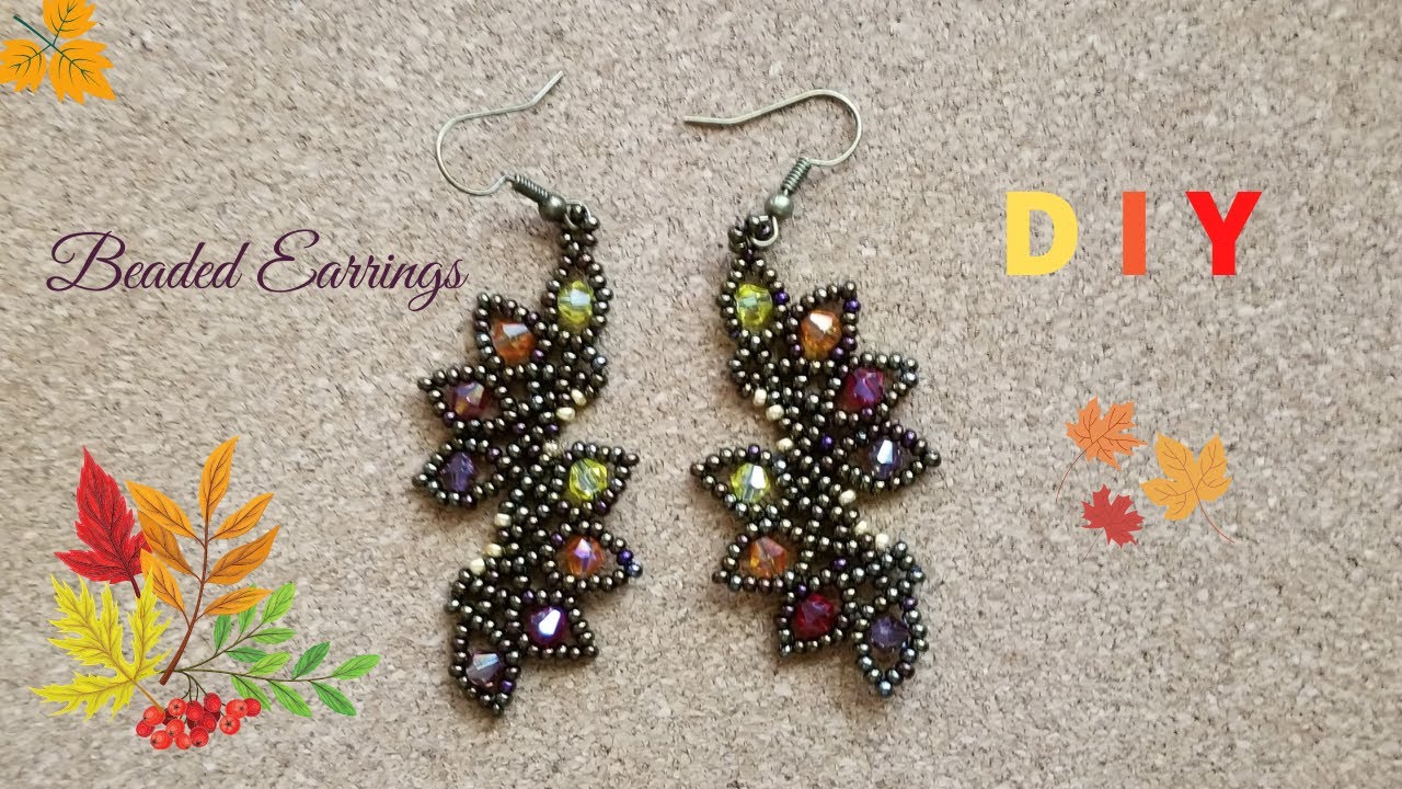 Autumn Leaves Earrings / DIY How to make beaded earrings / beaded jewelry / aretes / orecchini