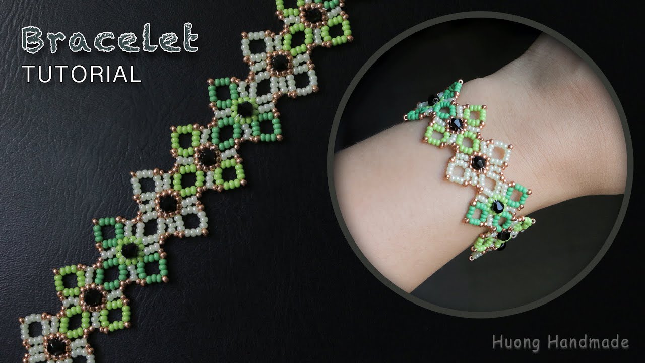 Make a beaded lace bracelet with seed beads and bicone beads. (tutorial)