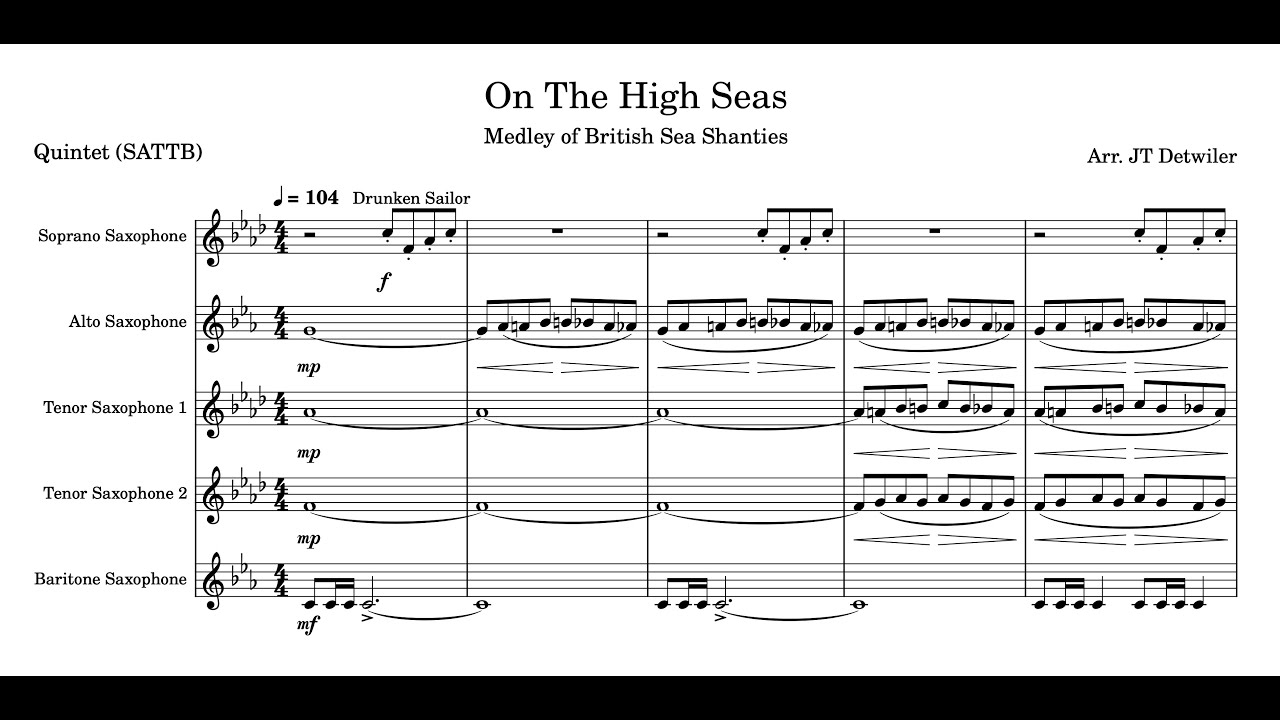 On The High Seas for Saxophone Quintet