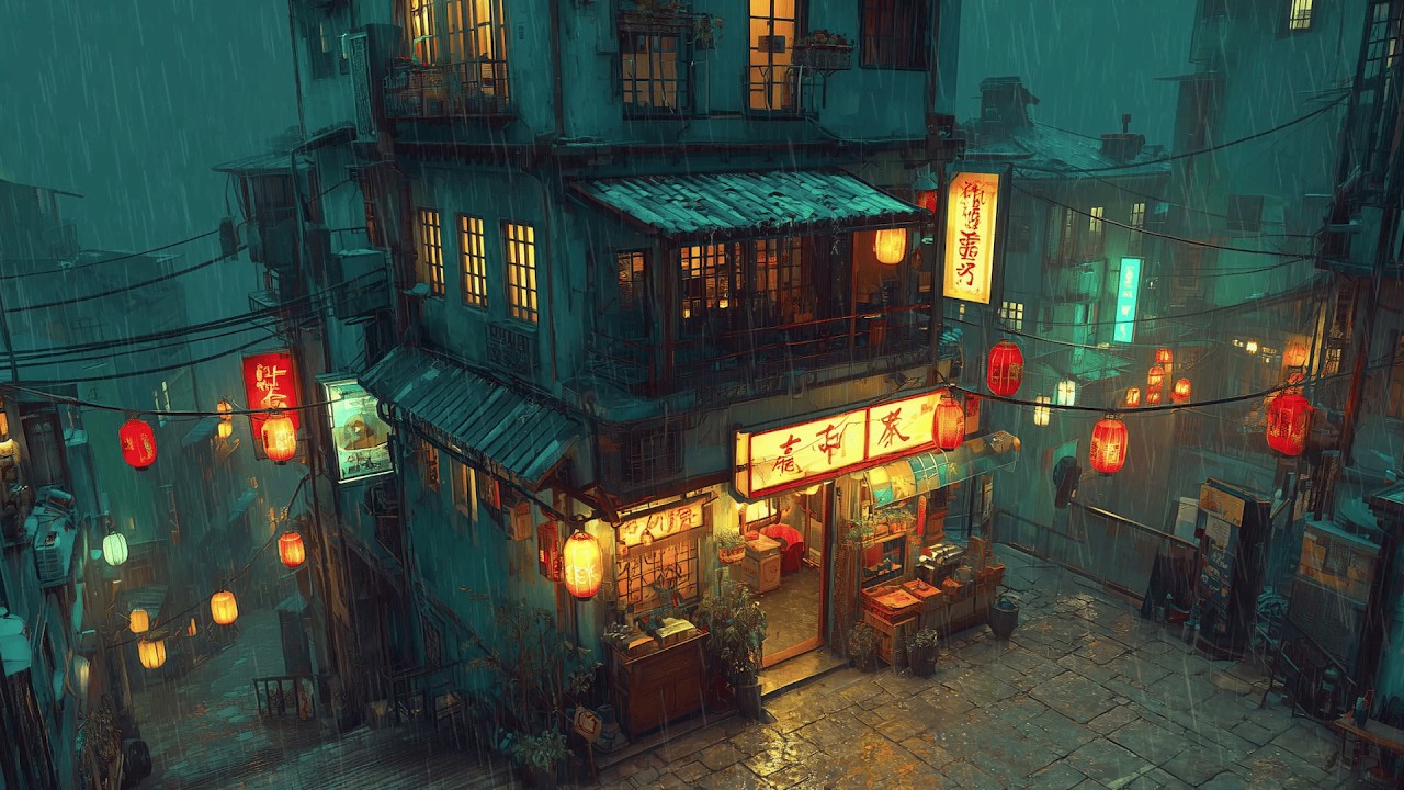 Quiet Street Corner with Rain 🌙 Study, Relax and Focus with Lofi | Rainy Ryokan
