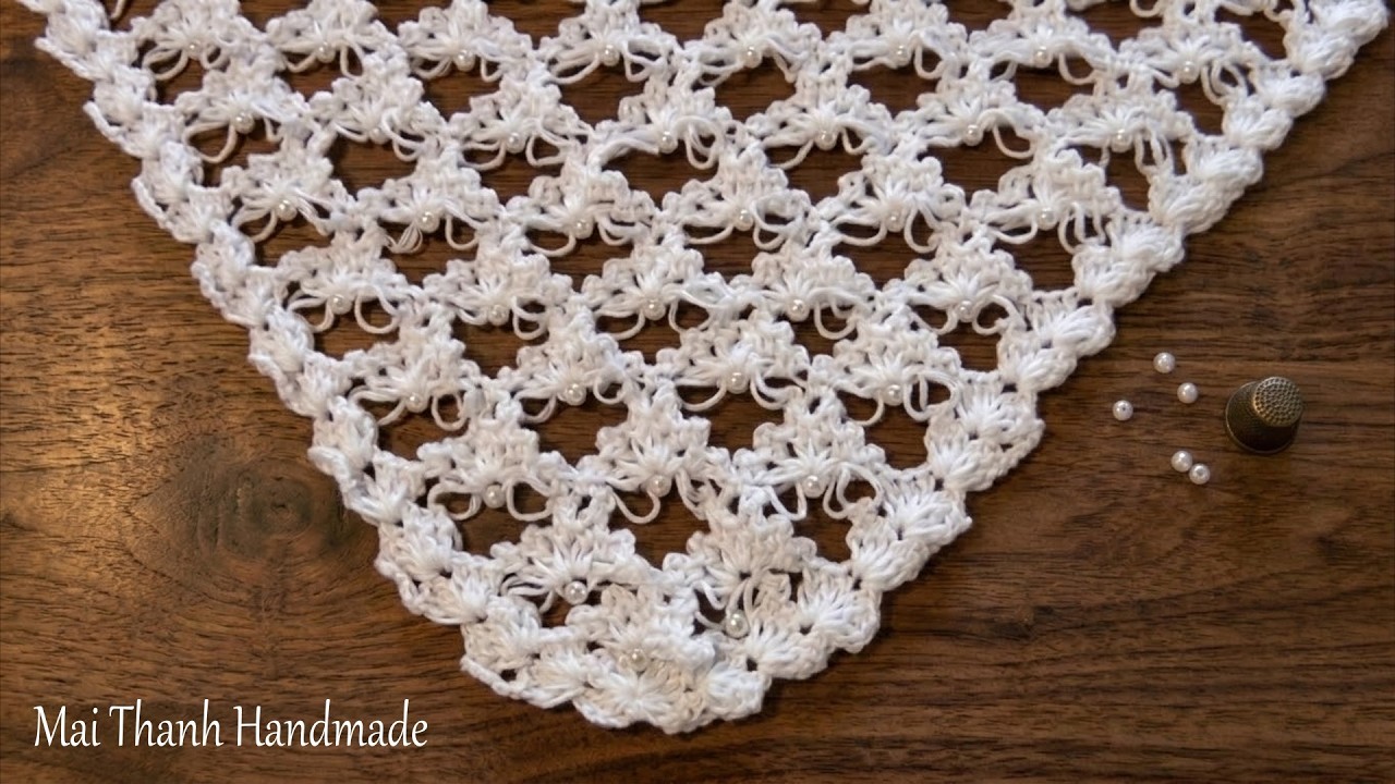 Crochet V scarf tutorial (Eng sub) I Cách móc khăn len chữ V họa tiết rẻ quạt kiểu xỏ hạt