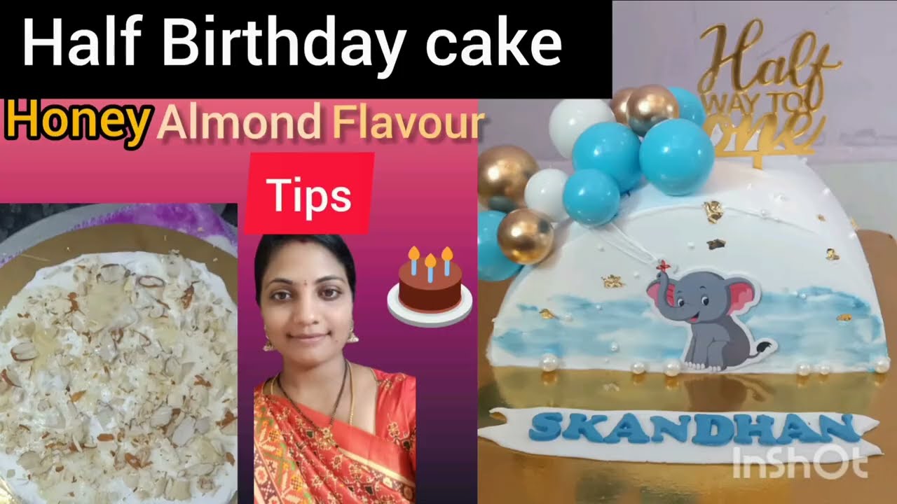 1 kg Half Birthday theme, Honey almond flavour 🎂😋, #cakedecoration 