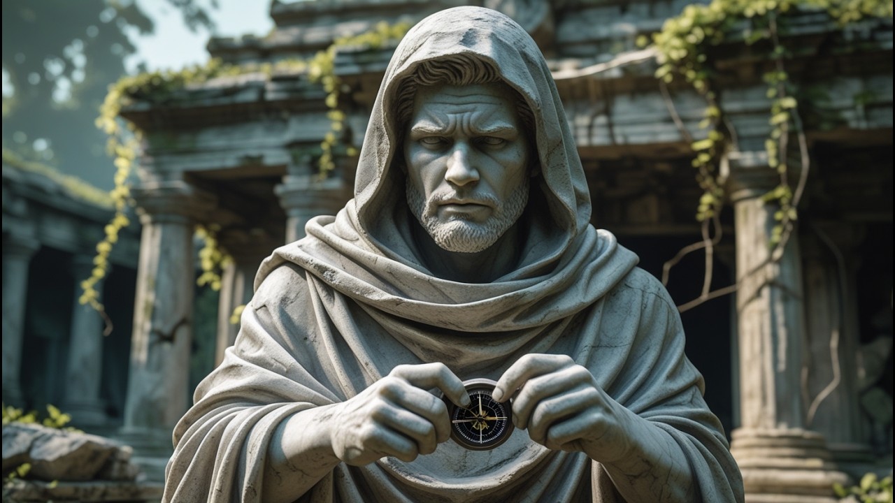 The Lost Traveler: A Journey Through Time and Solitude | marble statue, abandoned temple