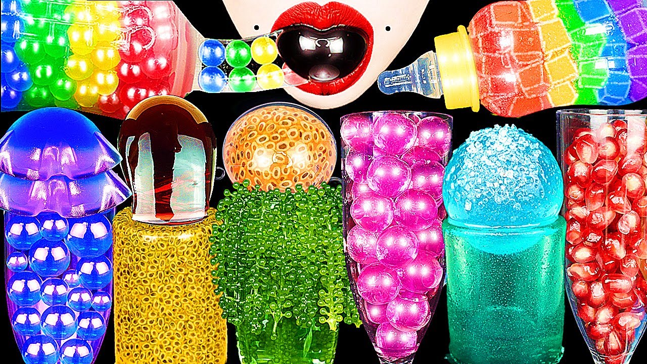 ASMR RAINBOW DRINKS *VAMPIRE BABY BOTTLE CANDY TEA, JELLY, FROG EGGS, SEA GRAPES, 신기한 물 먹방 MUKBANG
