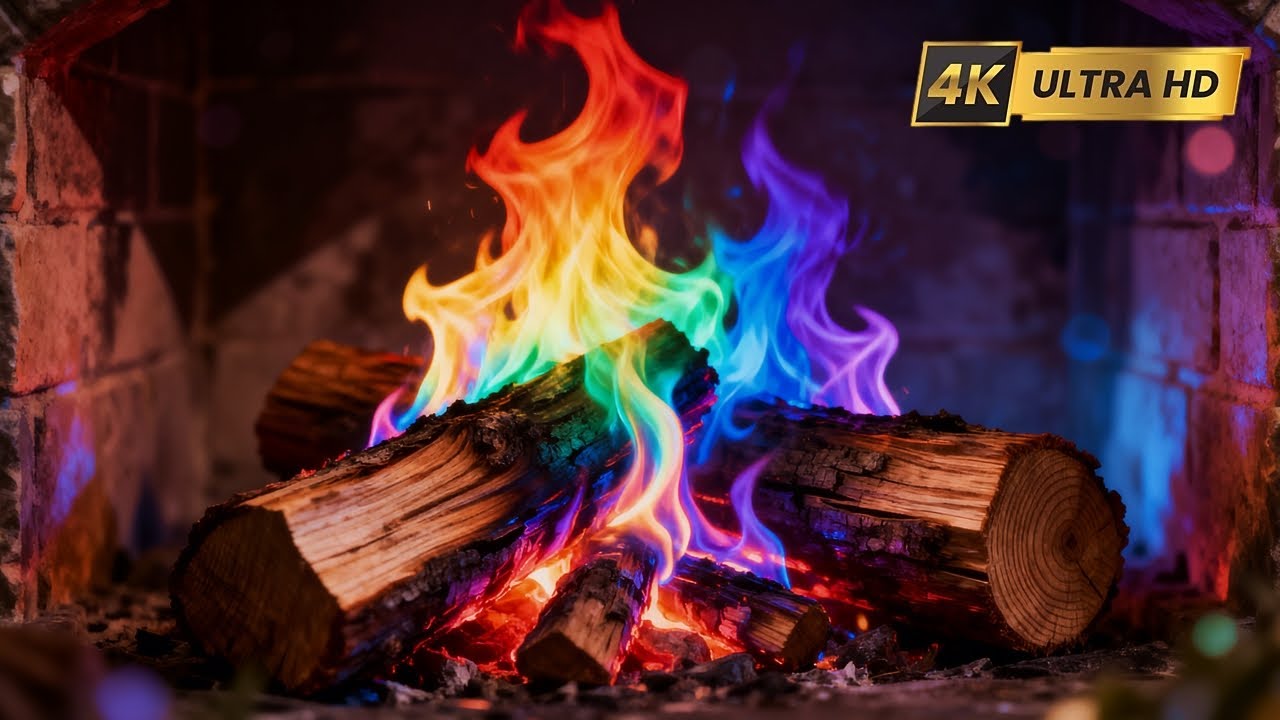 🔥 12 Hours RAINBOW Fireplace 4K UHD! Fireplace with Crackling Fire Sounds