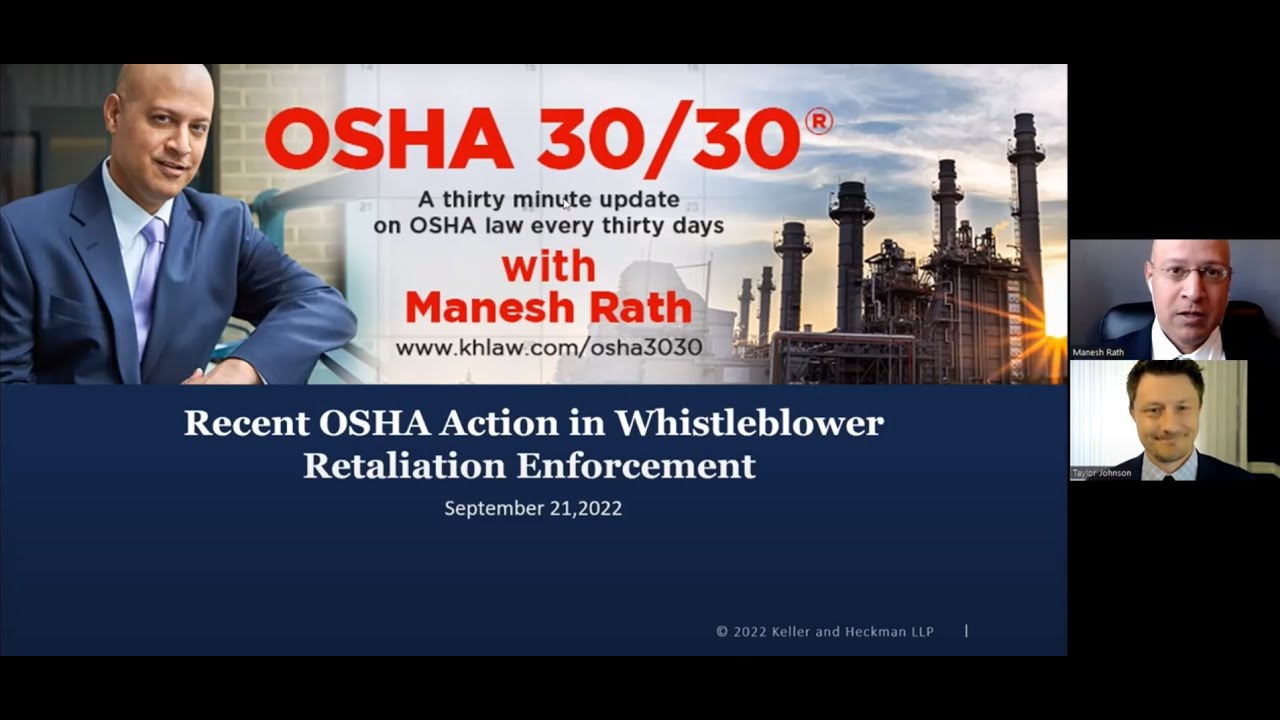September 2022 OSHA 30/30: Recent OSHA Actions in Whistleblower Retaliation Enforcement