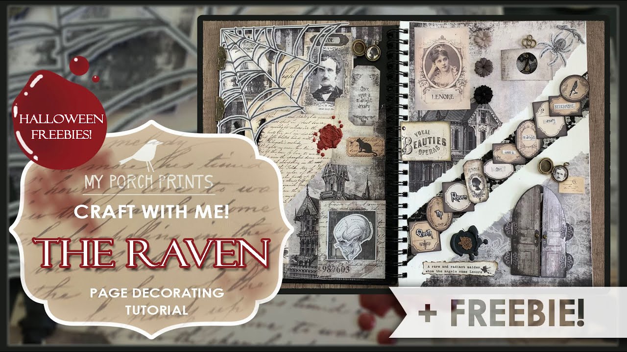 Halloween Page Decorating: Edgar Allan Poe Themed! 🖤 | Junk Journal & Scrapbooking | My Porch Prints