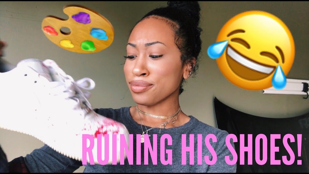 PAINTING HIS NEW AIR FORCES PRANK! (SUCCESS)