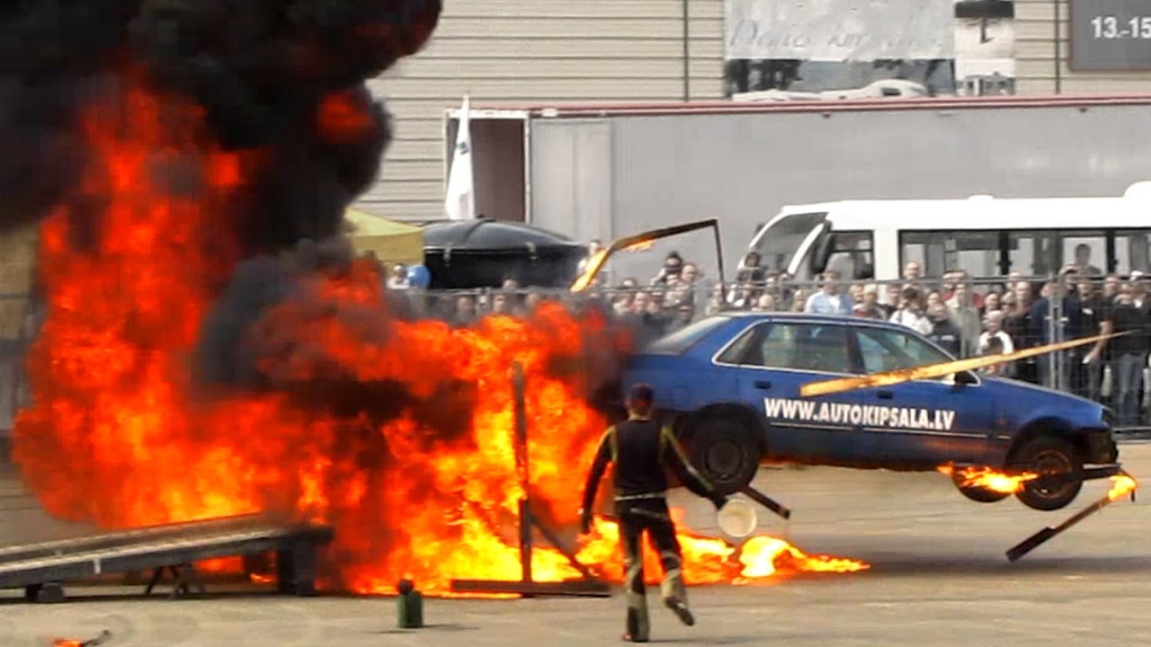 crazy and extreme car fire stunt show