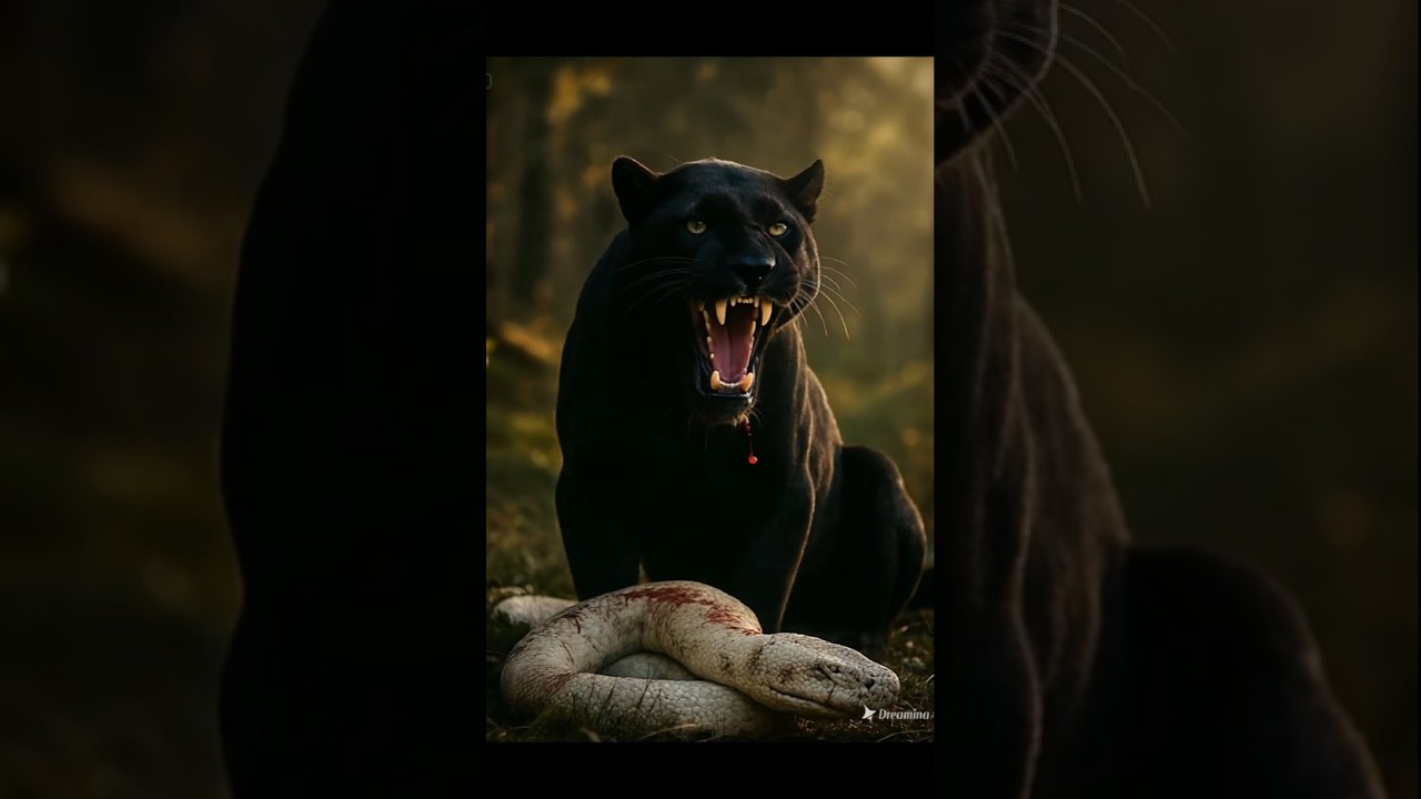 Epic AI Wildlife Combat: Black Panther vs. Wolf, Dog, Snake(AI-generated)