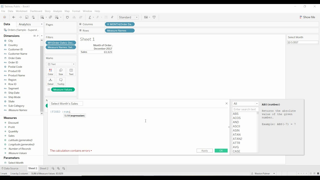 Tableau Tutorial - Select a month to compare with current month values (FIXED, IF THEN, parameter)