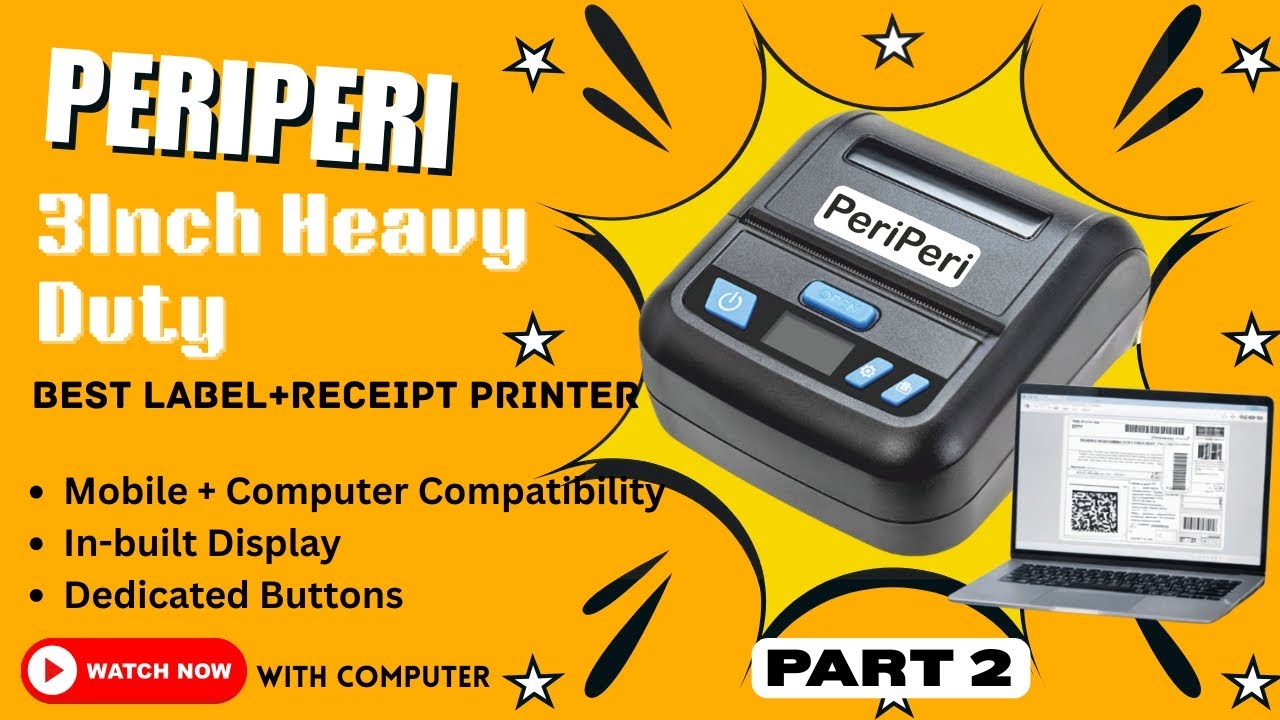 PeriPeri 3Inch New Heavy Duty BT Receipt+Label Thermal Printer, Inkless Bluetooth Portable Printer