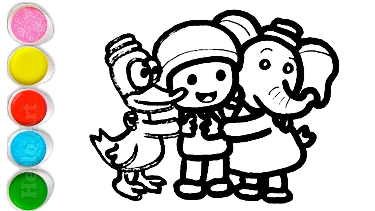 Cute Pato With Pocoyo and Elephant Drawing, Painting and Coloring For Kids and Toddlers_ Easy Art