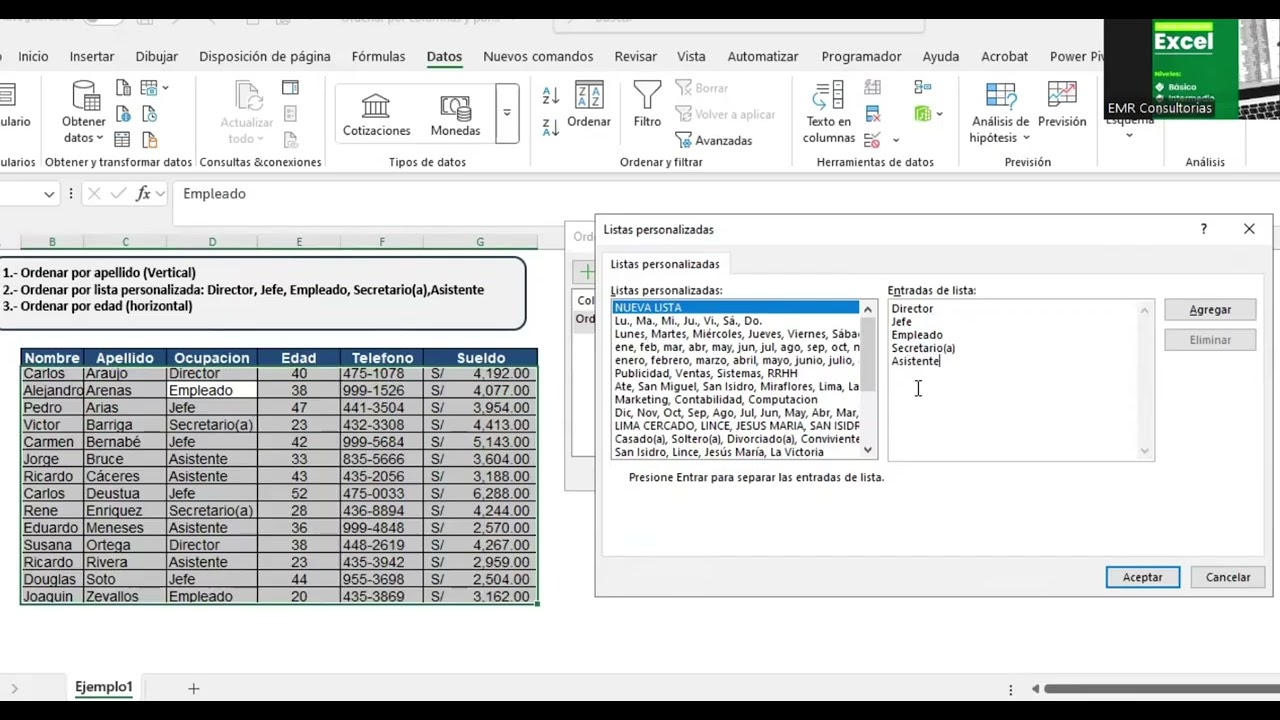 Excel - Ordenamientos verticales y horizontales