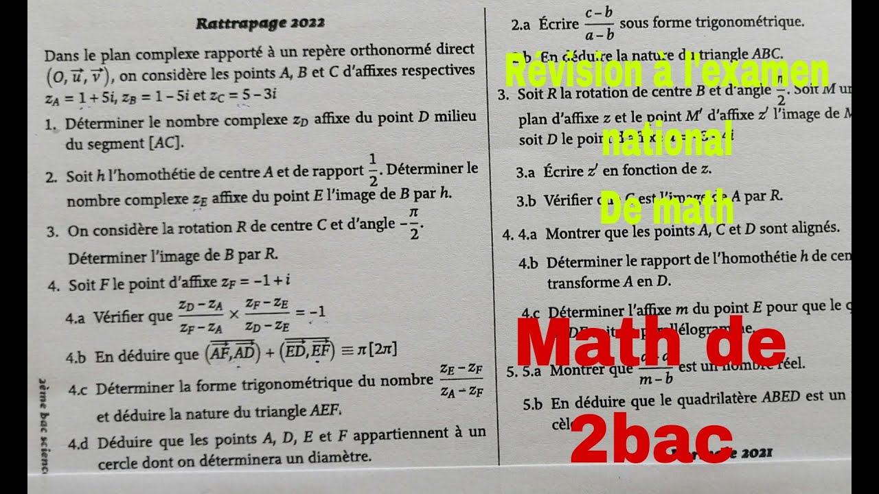 revision a lexamen national.......les nombres complexes ...math de 2bac pc et svt