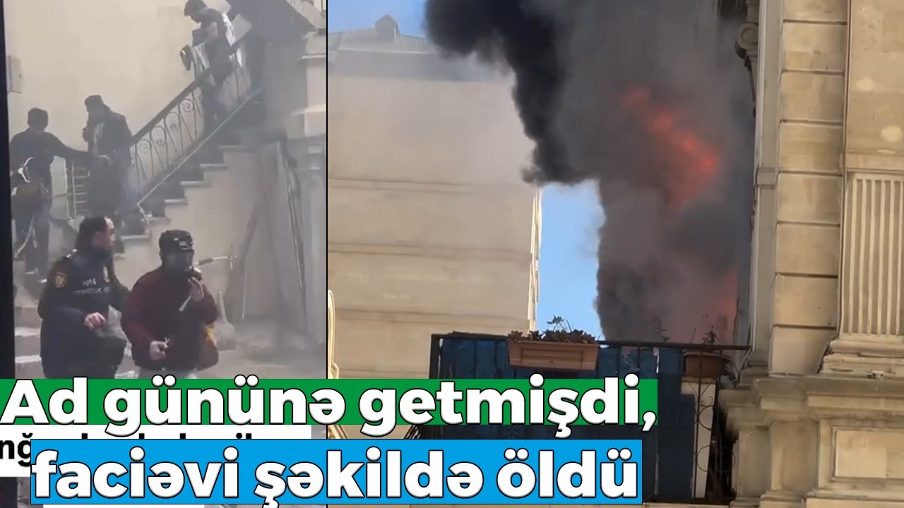 Bakının mərkəzində bina yanır, xəsarət alan var - Hadisə yerindən görüntü