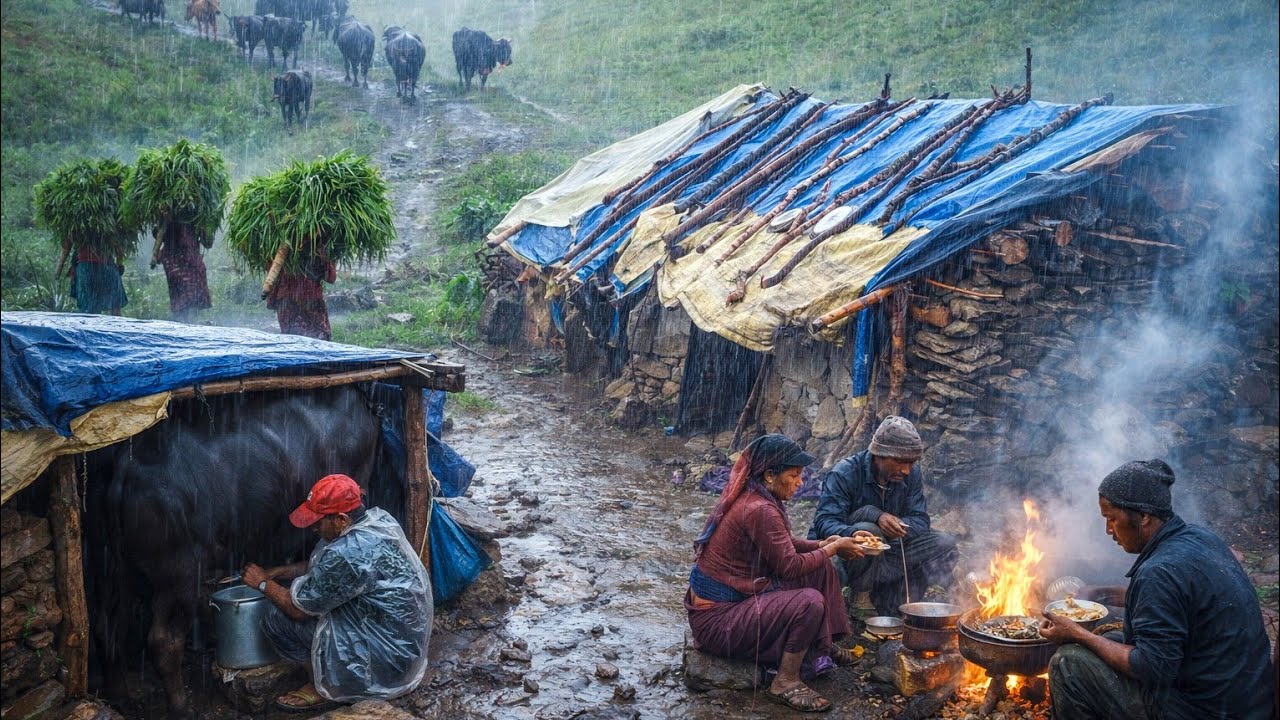 Extreme Monsoon Life  Buffalo Shed Life | A Cowherd’s Daily Struggle in Rural Village |VillageLife