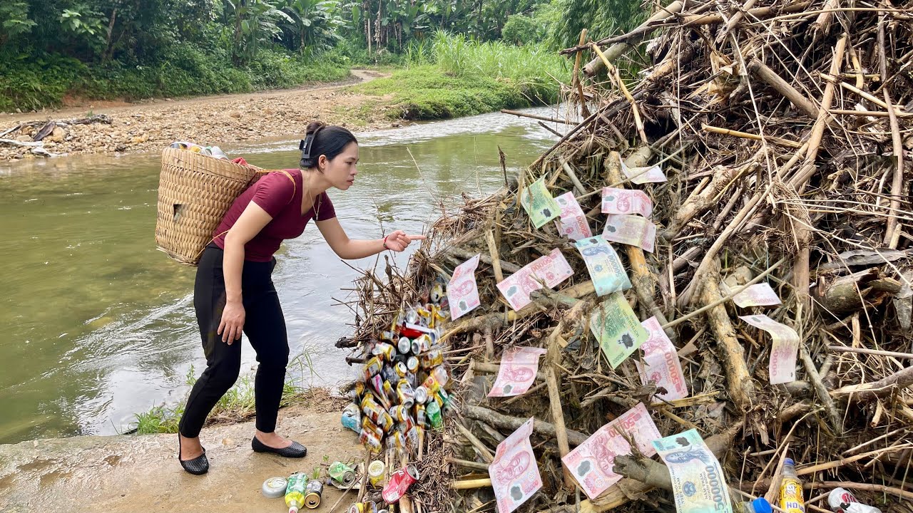 Collecting scrap, poor girl discovered a large amount of money in the landfill