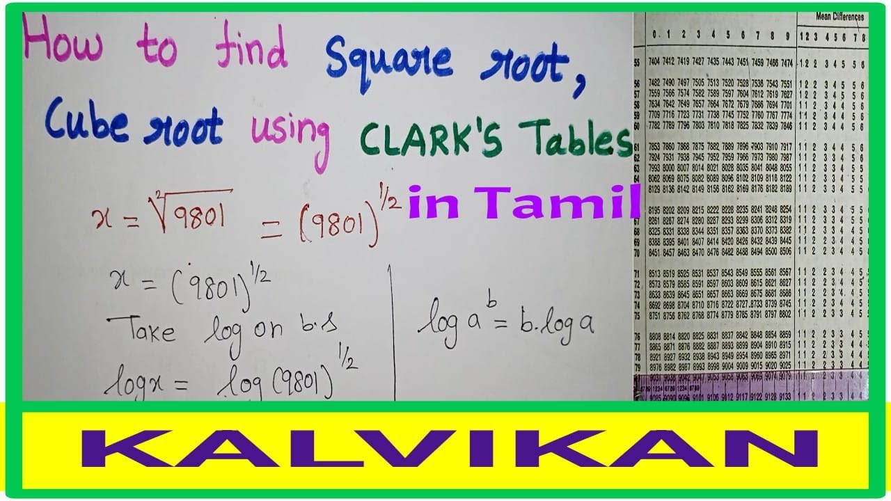 How to find square root, cube root using log book in Tamil / How to use log book in tamil / Kalvikan