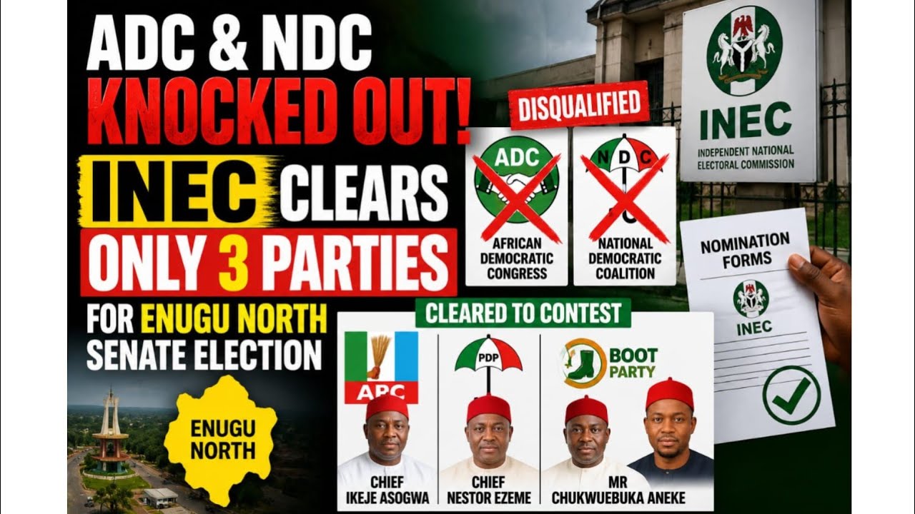 ADC & NDC Knocked Out! INEC Clears Only 3 Parties for Enugu North Senate Election