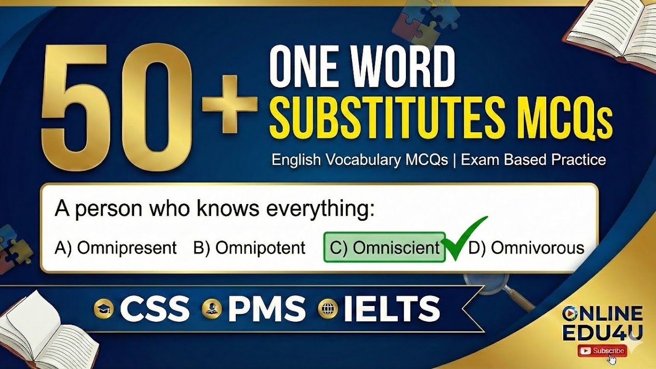 50 One Word Substitutes MCQs | English Vocabulary MCQs 