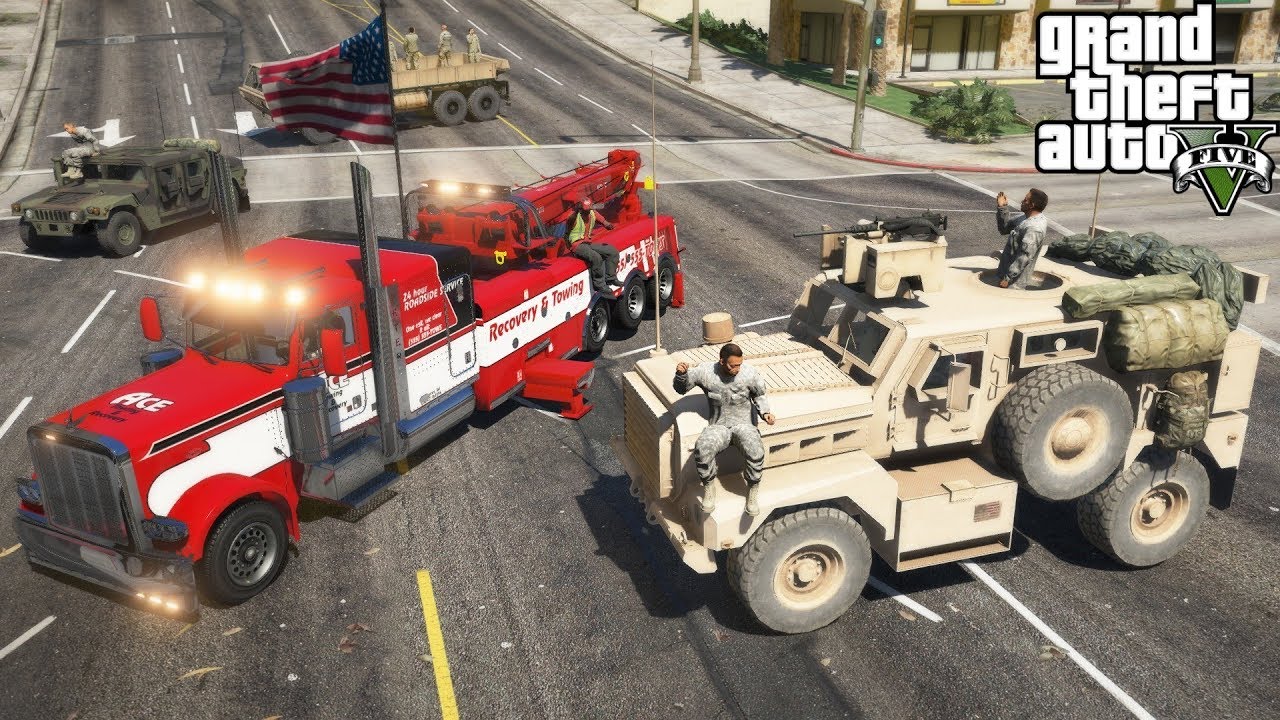 GTA 5 Real Life Mod #223 Ace Towing Heavy Wrecker Rotator Flying The Flag In The Veterans Day Parade