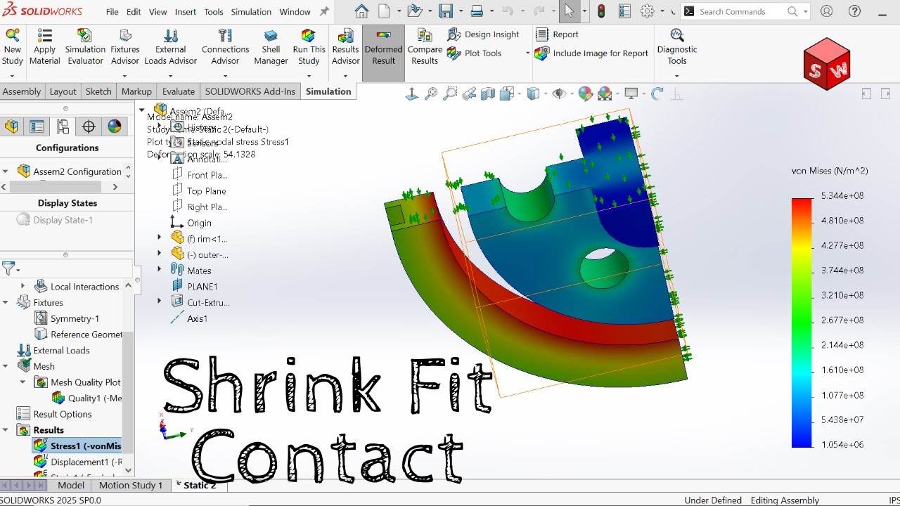 Контакт с горячей посадкой | Учебное пособие по Solidworks FEA