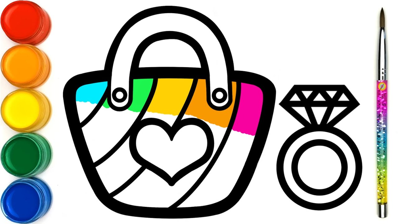 Menggambar Dan Mewarnai Tas Hati Pelangi dan Cincin Permata