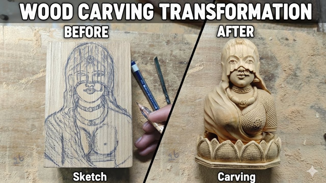 “लकड़ी में बना घूंघट वाला चेहरा | Hand Carved Art / “Face Through the Veil | Wood Carving”
