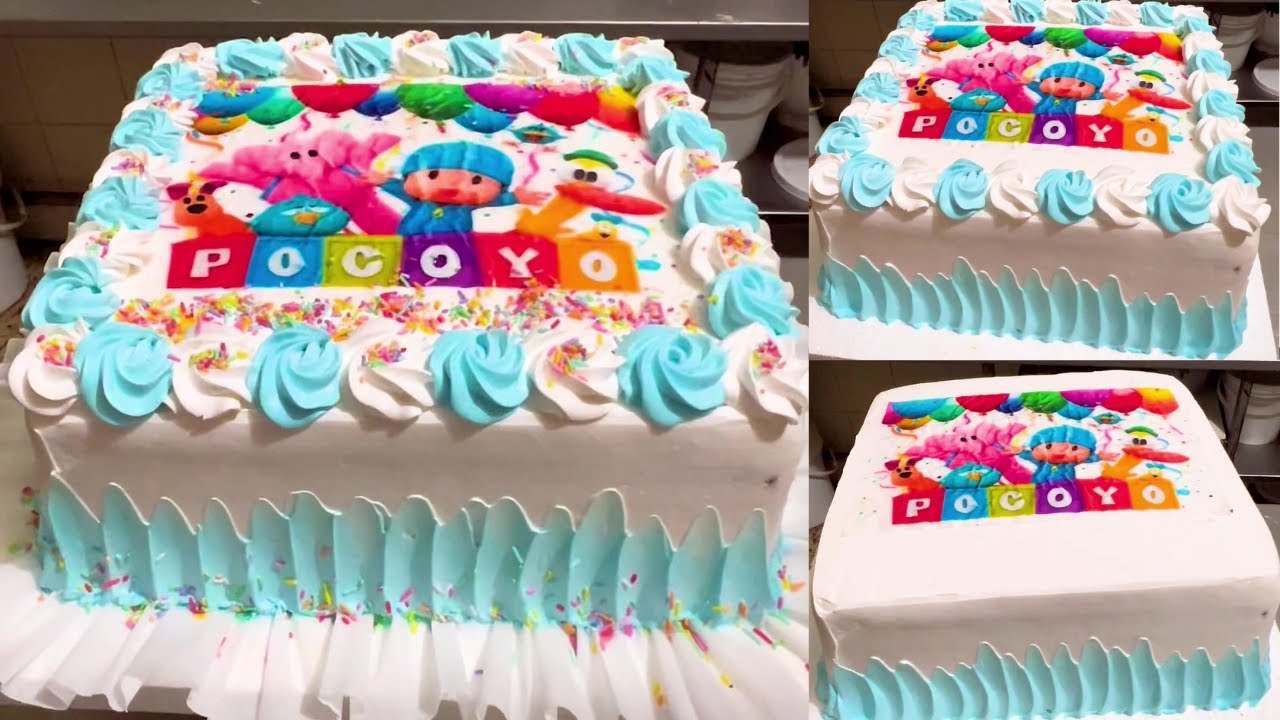 como decorar pastel cuadrado con tematica de pocoyo || pastel para niños