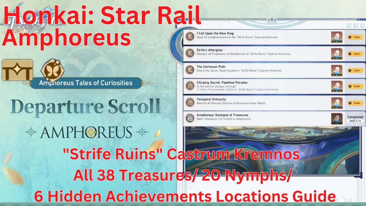 Amphoreus Strife Ruins Castrum Kremnos All 38 Treasures/ 20 Nymphs Locations Guide【Honkai Star Rail】