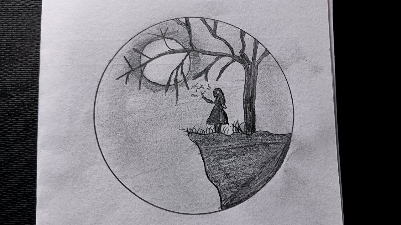 How to Draw a perfect circle ( Using only a pencil ) || circle scenery drawing idea step by step ||