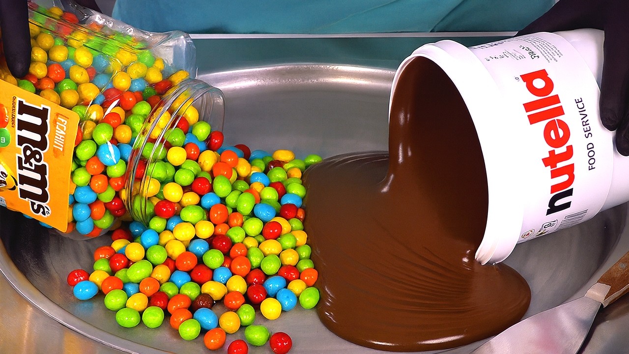 Nutella & M&M's — Colorful Ice Cream Rolls | Satisfying Visual ASMR