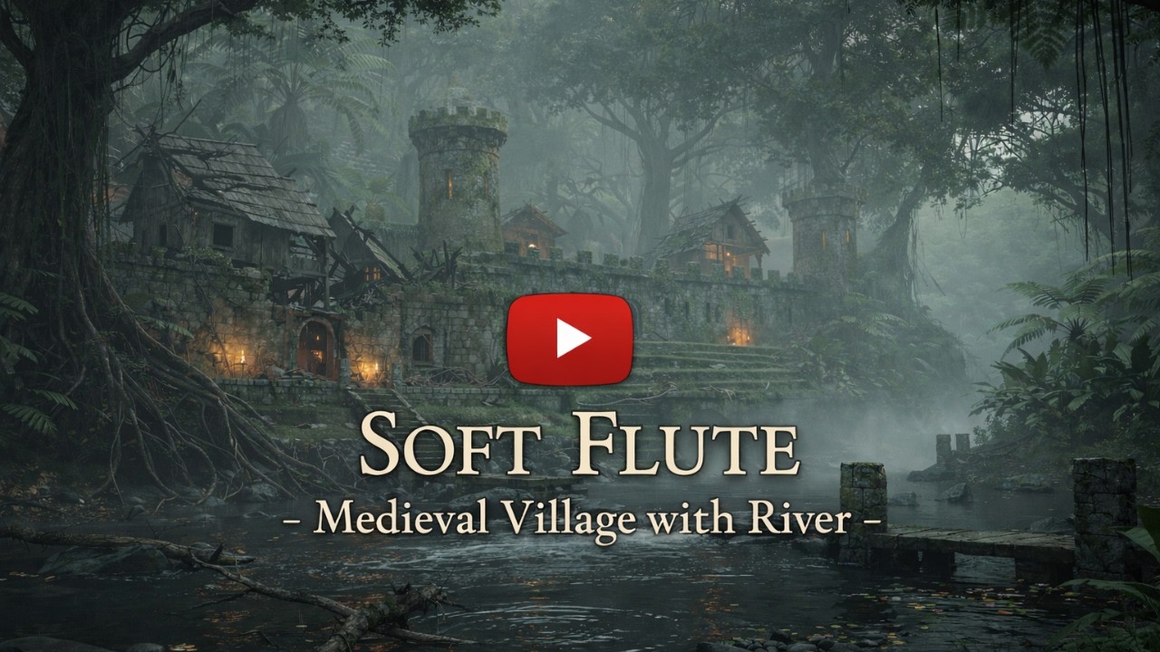 Soft Flute -Medieval Village with River | Medieval Ambience for Writing, Studying & Dreaming