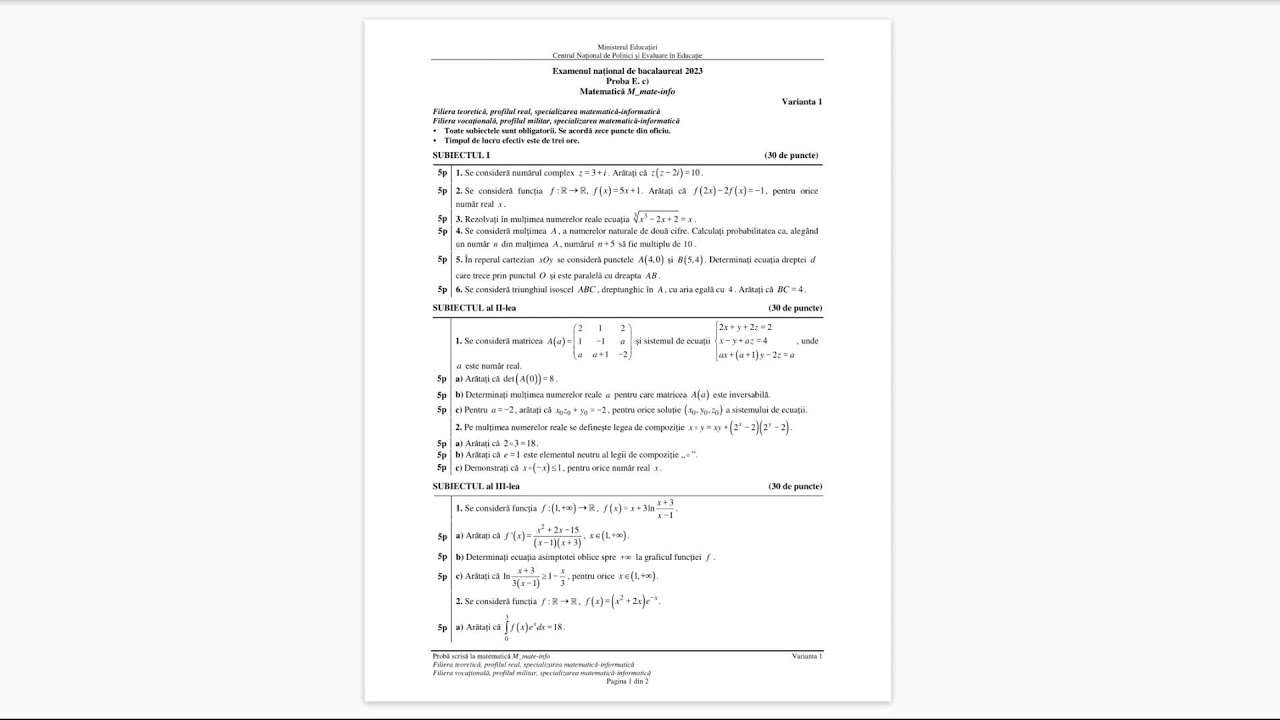 Rezolvarea subiectului de Bacalaureat 2023 - Mate-Info