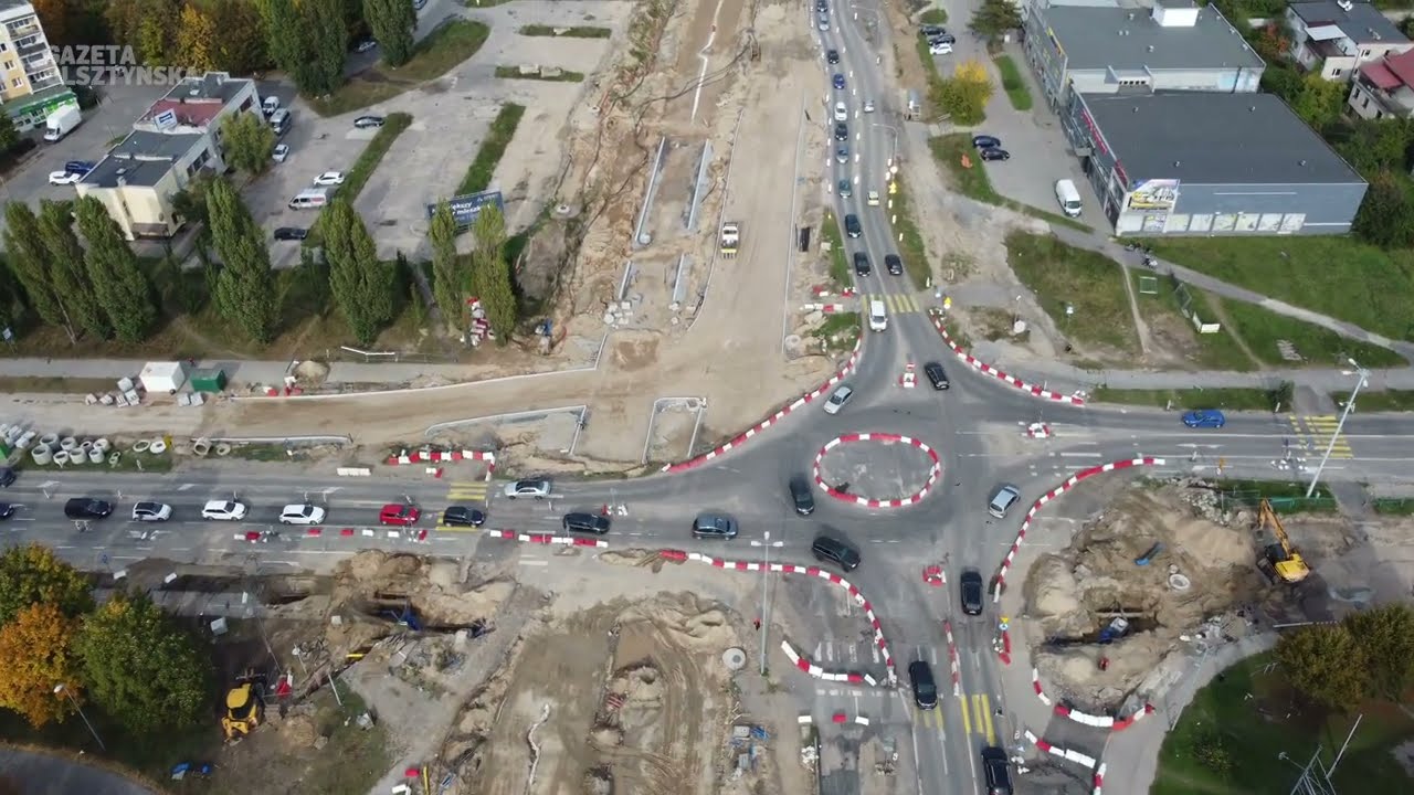 Budowa linii tramwajowej w Olsztynie. Odcinek ul. Synów Pułku - ul. Wyszyńskiego [dron - 4K]