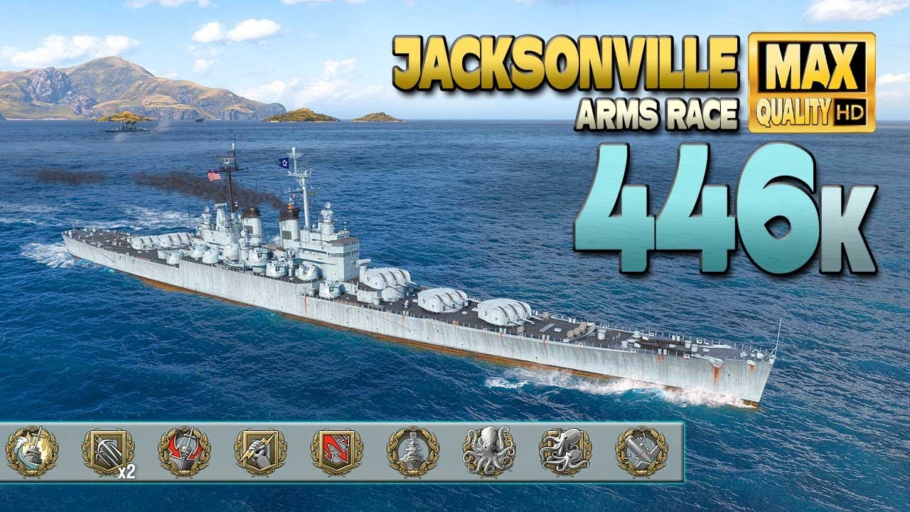 крейсер Jacksonville: огромный урон в 445 тыс., игра в дивизии - World of Warships