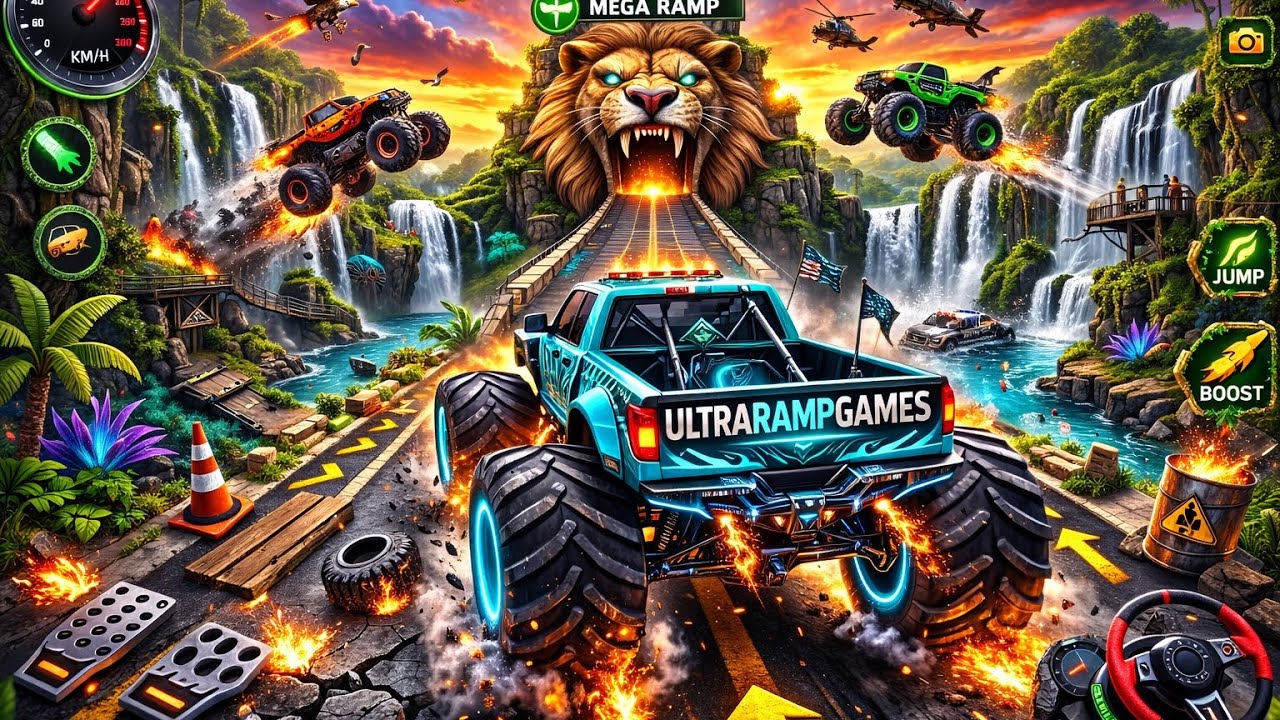 Monster Truck Mega Ramp Racing | Insane Jumps #monstertruck #carstunts #megaramp #monstertruckjump 