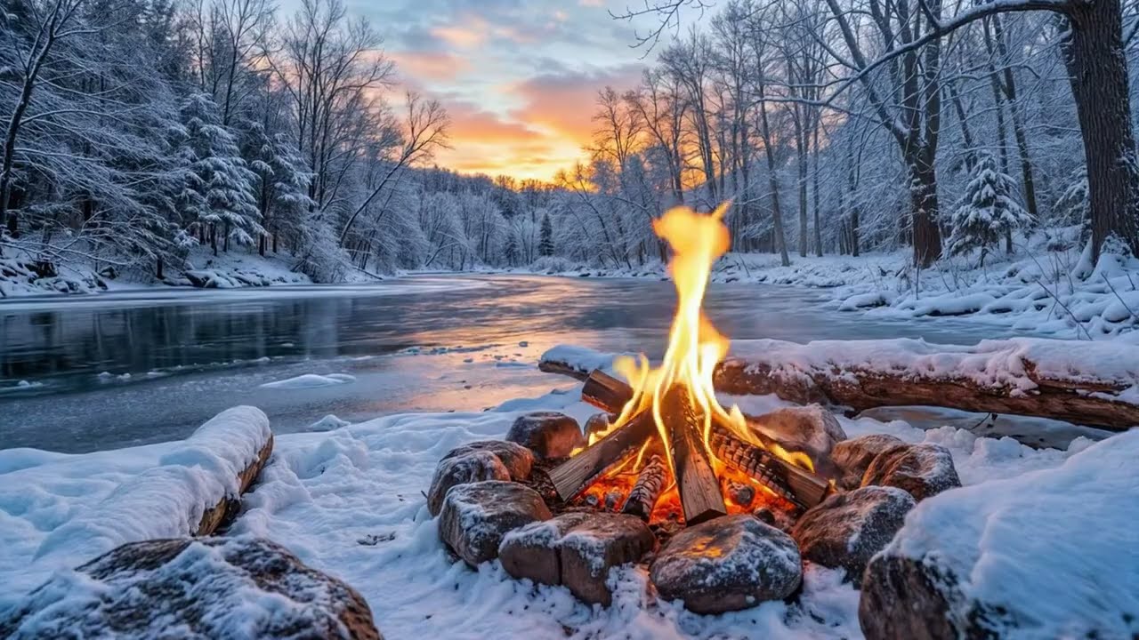 4K ATEŞ  Sesi ve &Ccedil;ıtırtılı Ateş KAR YAĞIŞI RAHAT UYKU | Cozy Fireplace Ambience & Crackling Sounds