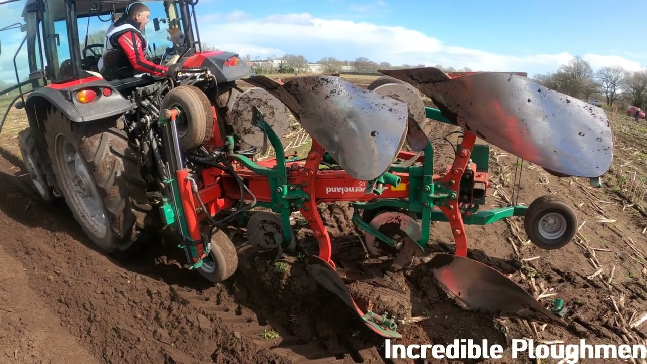 Chris Powell with Massey Ferguson 4707 & Kverneland at 5 Nations Ploughing Challenge 24th March 2023