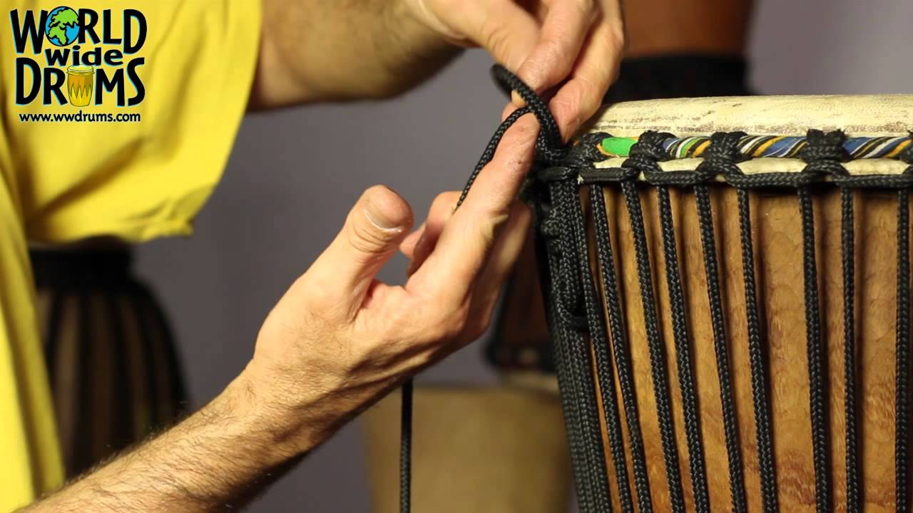 Djembe Repair & Rehead - Tying End Knot on Djembe Drum