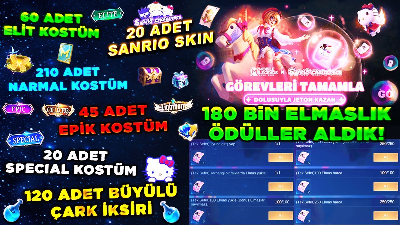 550X'lik MLBB x Sanrio Çekiliş Yaptım ve 180 Bin Elmaslık Ödüller Aldım | Mobile Legends