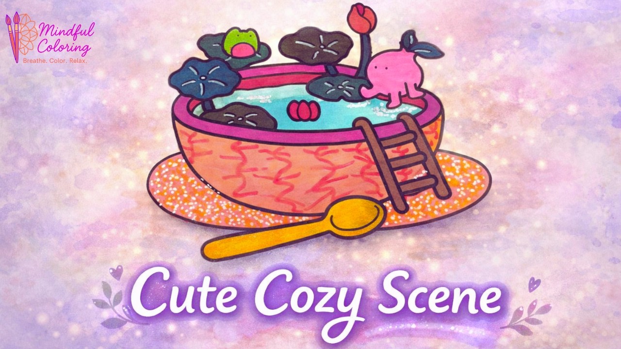 Deeply Relaxing Pond Coloring 🐸🌸 Cozy Color Therapy #coloring #relaxing #satisfying 