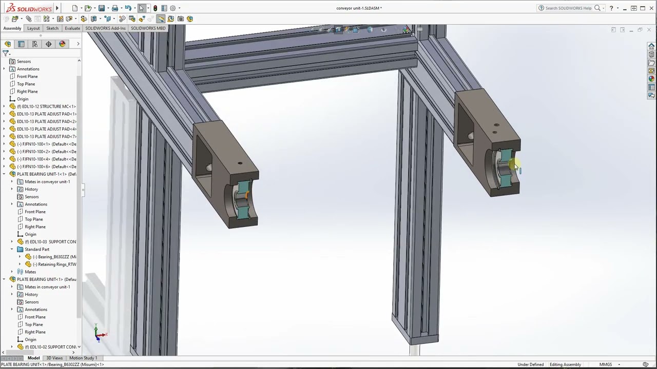 ตัวอย่างการออกแบบ Conveyor Unit โดยใช้ Solidworks