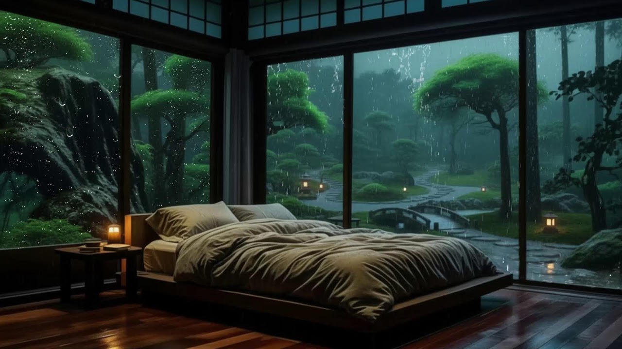 Deep Sleep Piano Music 🌙 Soft Rain Sounds in a Cozy Bedroom | Sleep Fast & Stay Asleep