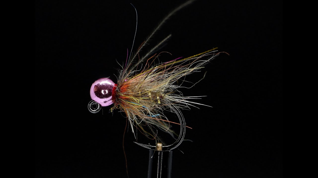 Metalic pink bead hot orange collar hare ear nymph