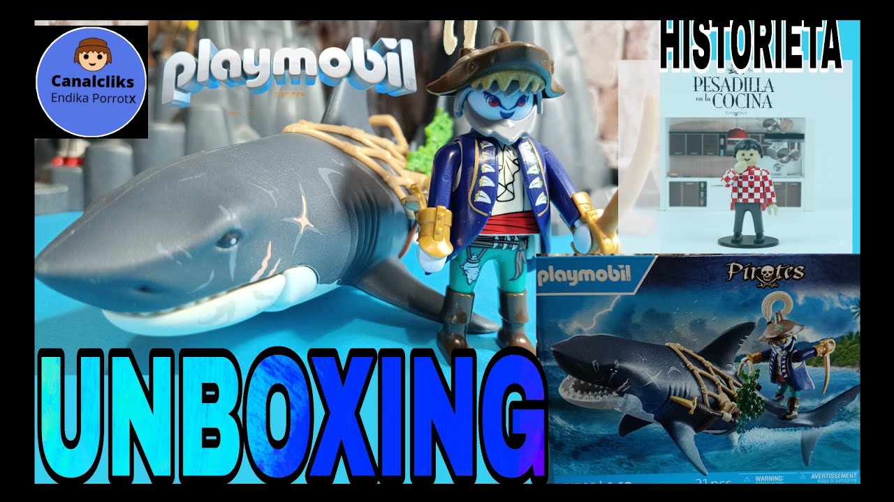 UNBOXING. TIBURÓN 71793. De la serie PIRATAS. Playmobil. STOP MOTION. Chicote. 