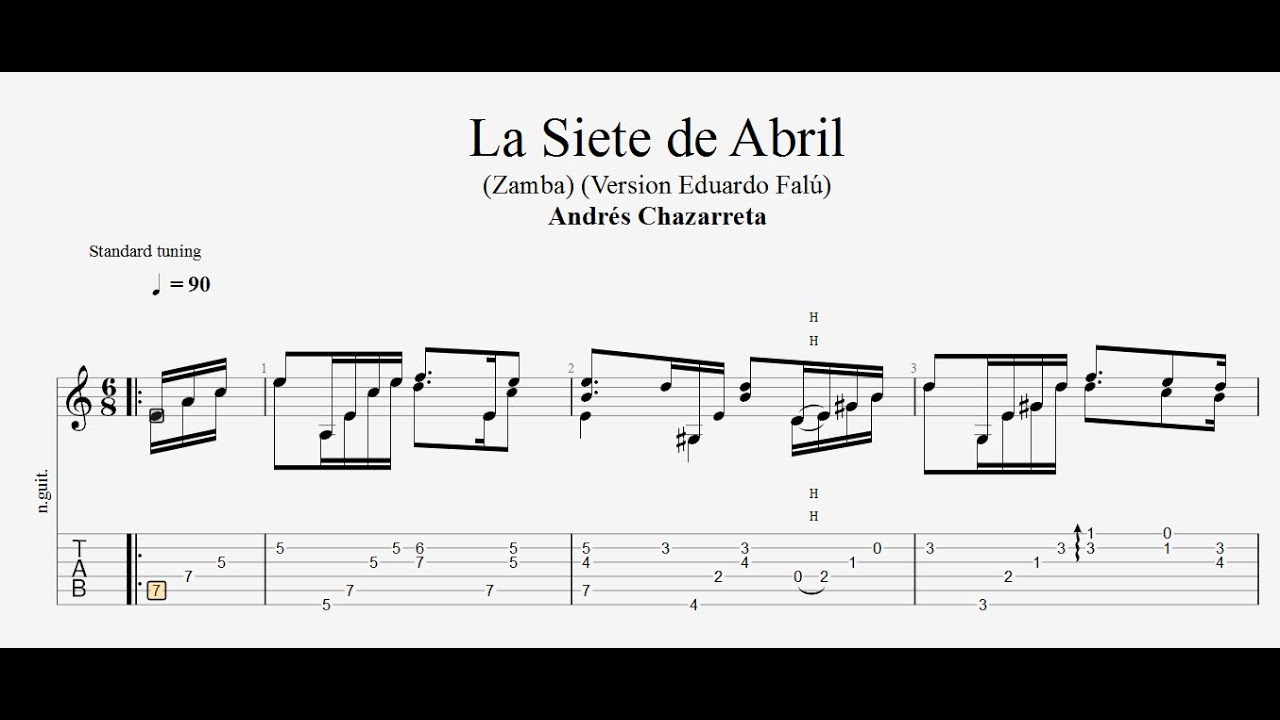 Andrés Chazarreta - La Siete de Abril (Zamba) (Versión Eduardo Falú) - Tab
