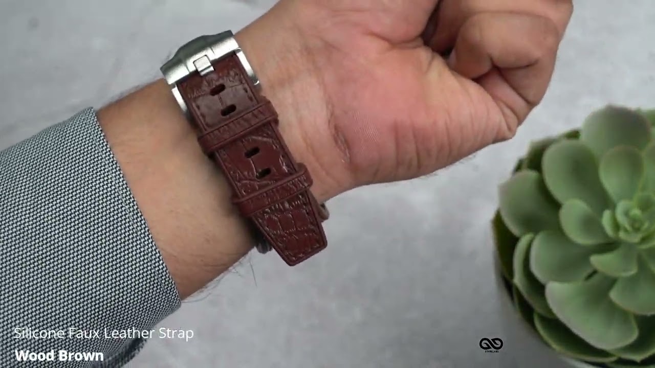 Wood Brown Silicone Faux Leather Strap For Apple Watch 49mm Series Ultra