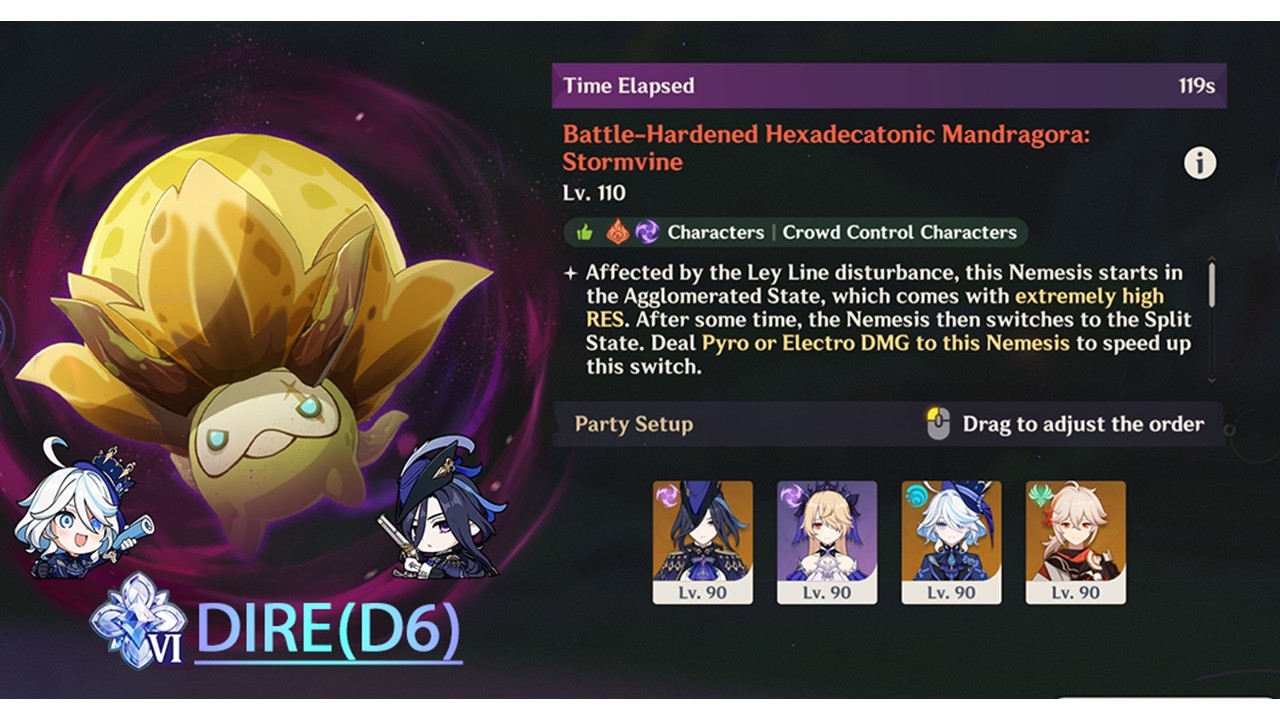 C0 Clorinde ft. C6 Furina vs Dire Mandragora - 6.4 Stygian Onslaught - Genshin Impact